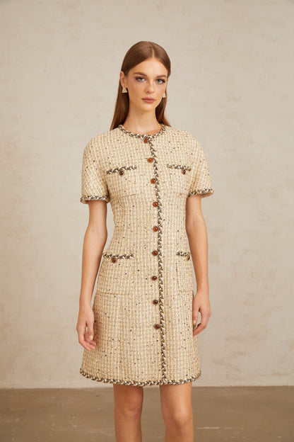 Énergie Neutral A-Line Tweed Mini Dress