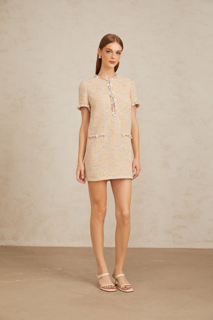 Palme Neutral Embellished Crochet Knit Mini Dress