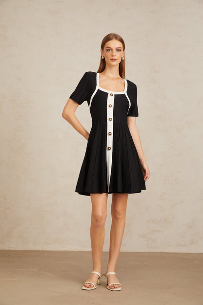 Géraldine Black Contrast Trim Knit Mini Dress