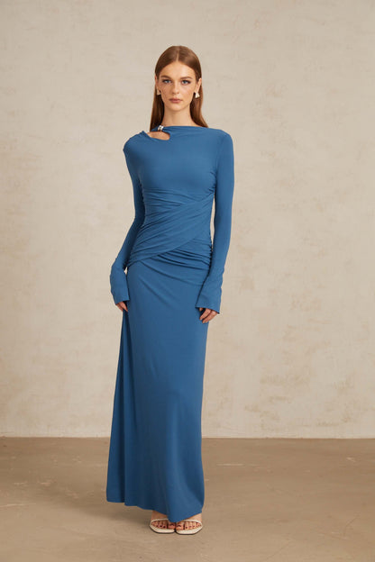 Daneysha Royal Blue Ruched Maxi Gown