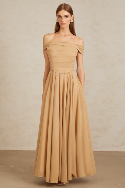 Urbaine Khaki Ruched Tulle Maxi Dress