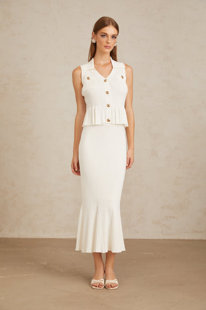 Adonie White Fitted Ribbed Knit Co-ord Set