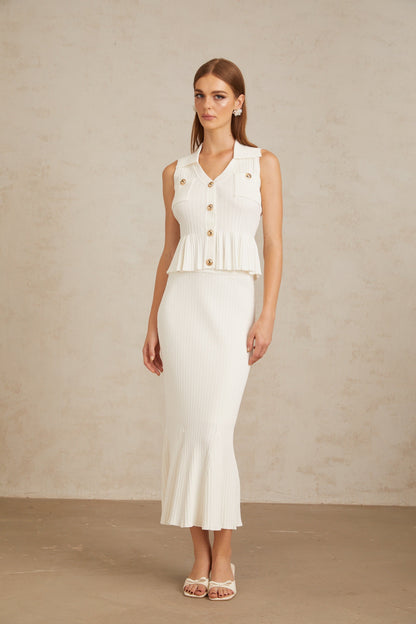 Adonie White Fitted Ribbed Knit Co-ord Set
