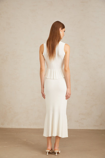 Adonie White Fitted Ribbed Knit Co-ord Set