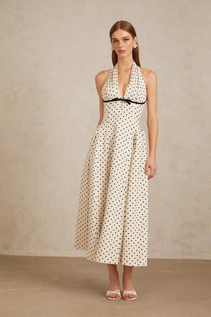 Gitane White Polka Dot Midi Dress