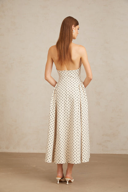 Gitane White Polka Dot Midi Dress