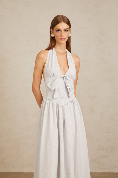 Inkeri White Stripe Pattern Halterneck Midi Dress