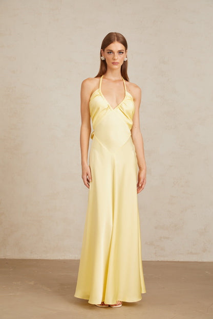 Hannele Yellow Self-Tie Halterneck Maxi Dress