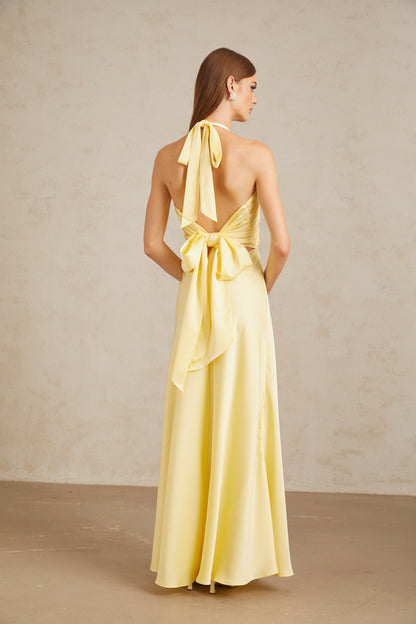 Hannele Yellow Self-Tie Halterneck Maxi Dress
