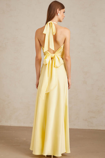 Hannele Yellow Self-Tie Halterneck Maxi Dress