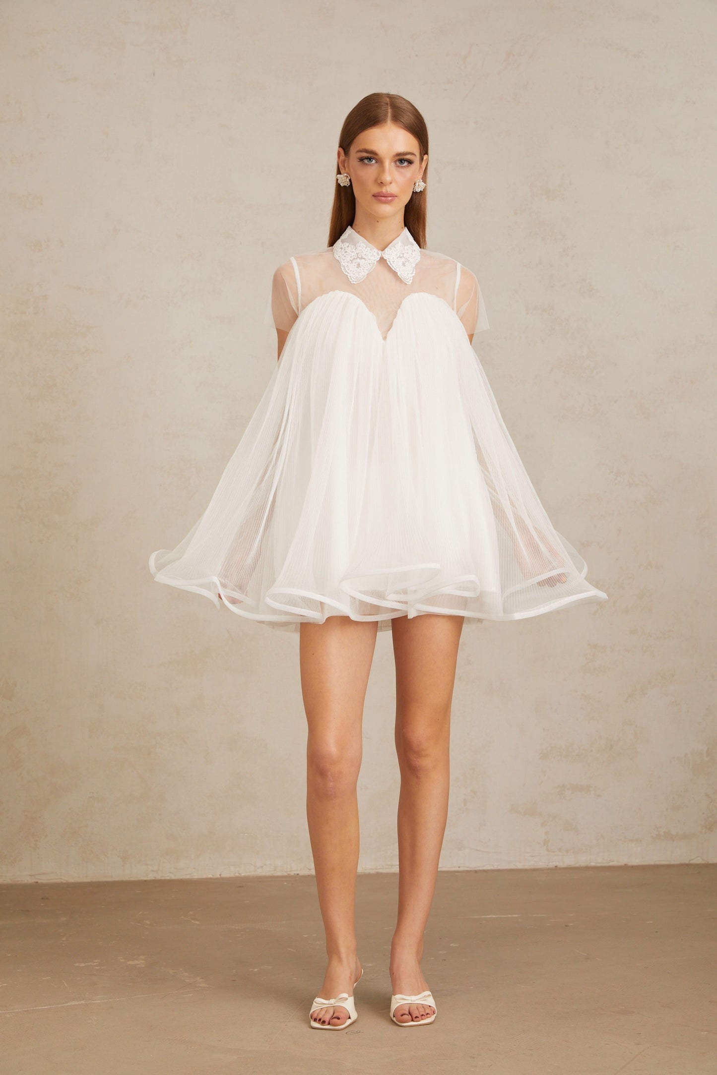 Dagny White Creased Tulle Mini Dress