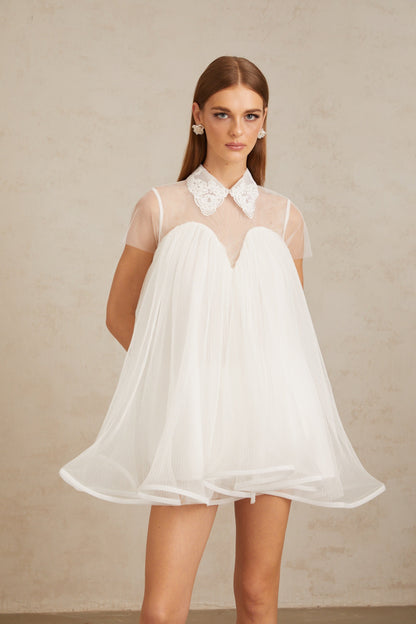 Dagny White Creased Tulle Mini Dress