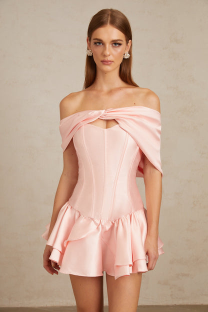 Colette Pink Shawl Satin Mini Dress