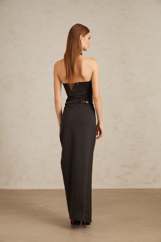 Uranie Black Gathered Halterneck Maxi Dress