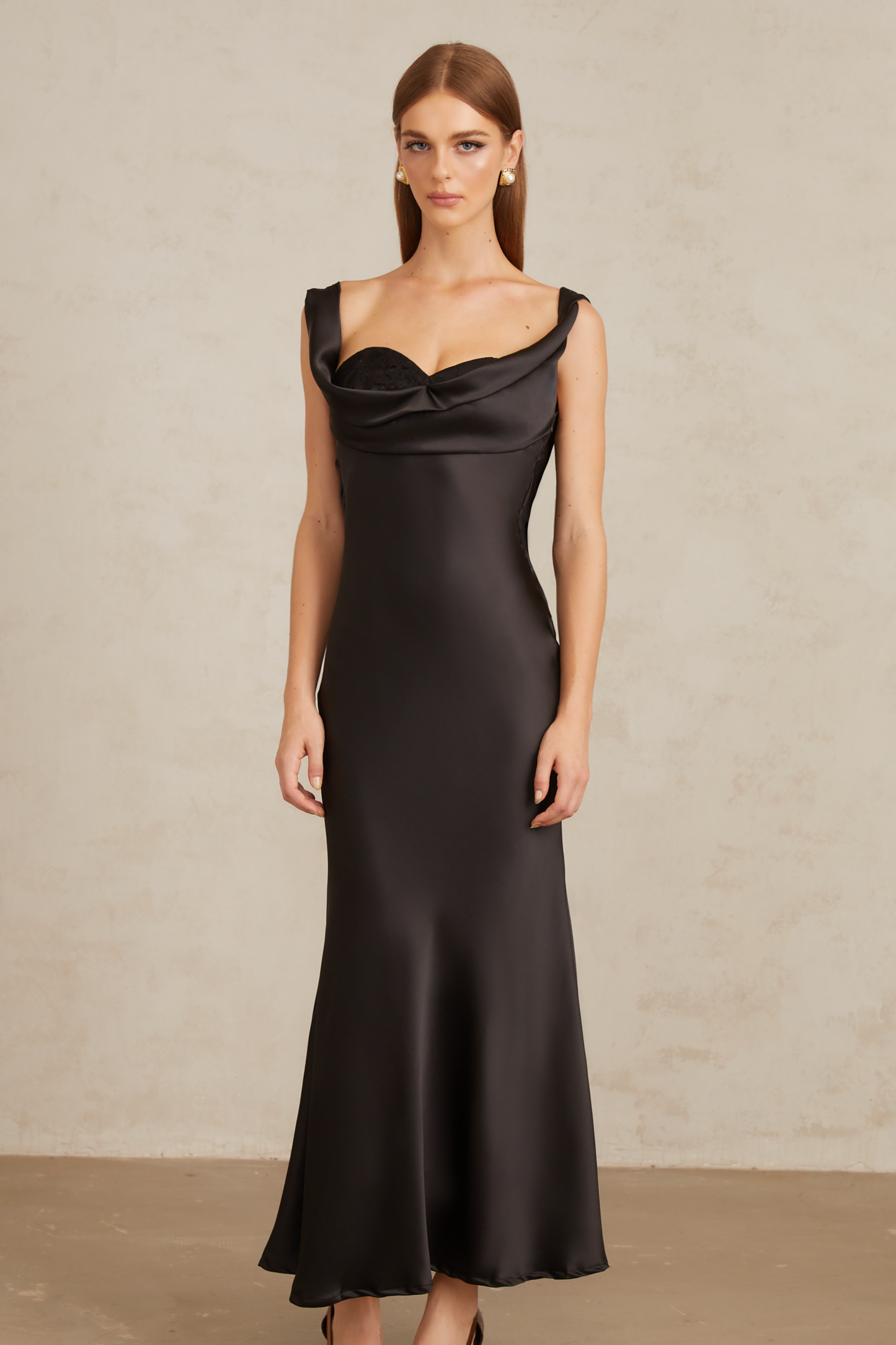 Ulla Black Corset Satin Maxi Dress