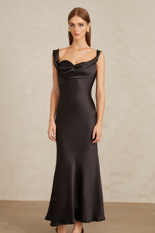 Ulla Black Corset Satin Maxi Dress