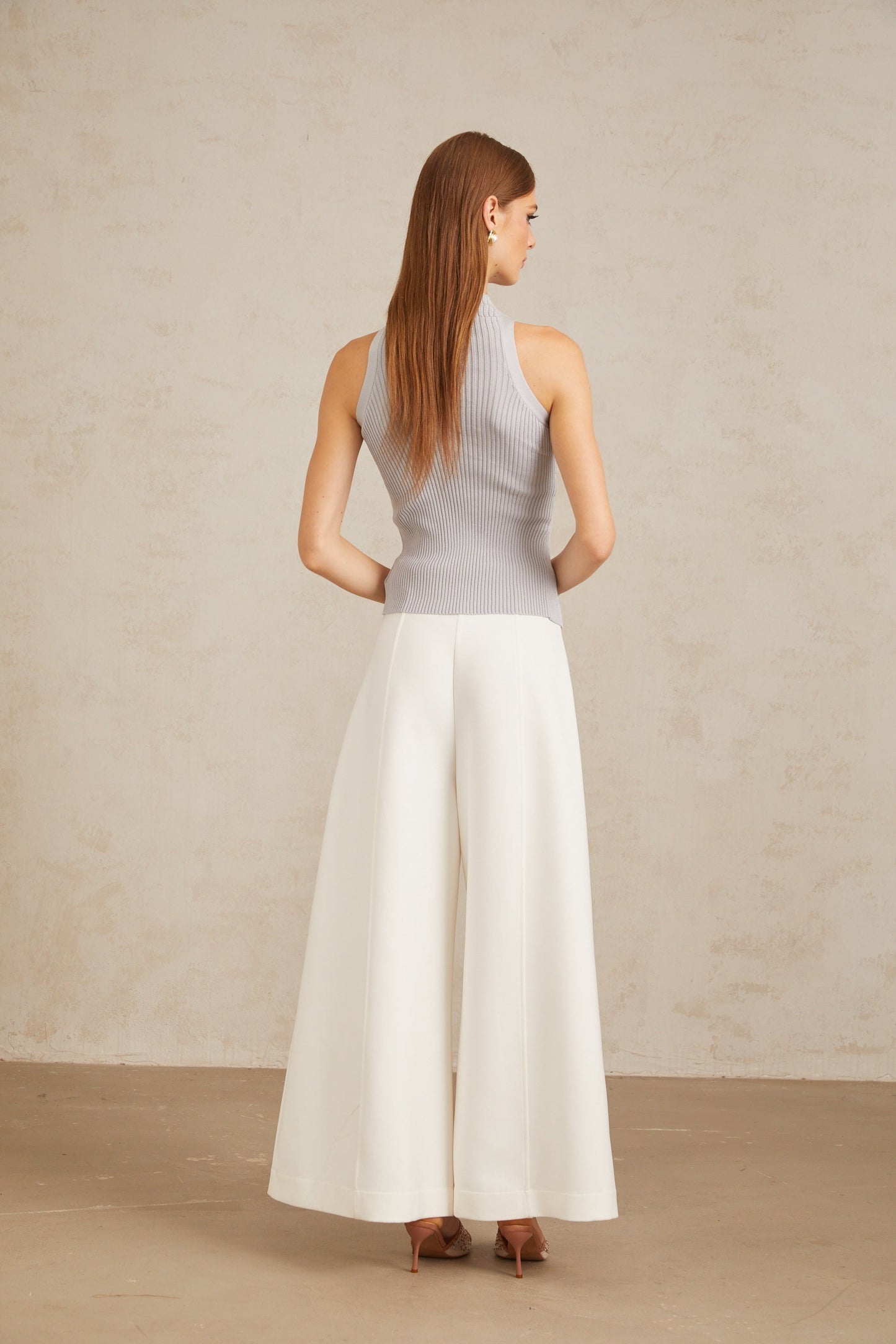 Jolivet Haze Blue Cutout Ribbed Knit Top