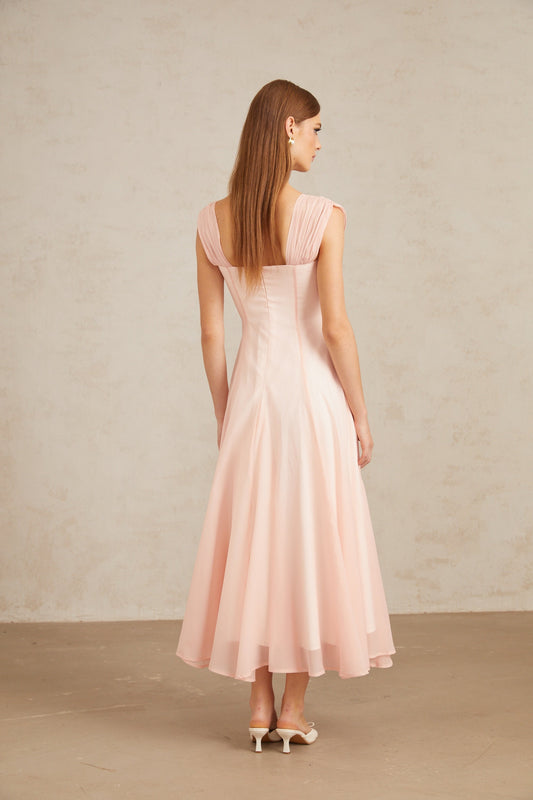 Érasme Pink Flounced Midi Dress