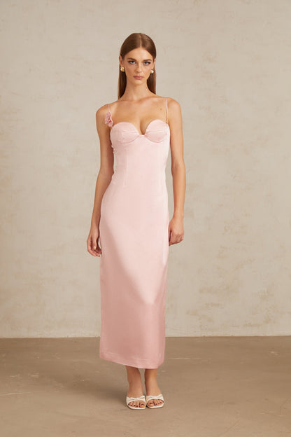 Ida Pink Floral Satin Midi Dress