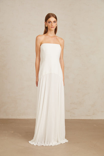Helena White Off-Shoulder Tulle Panel Maxi Gown