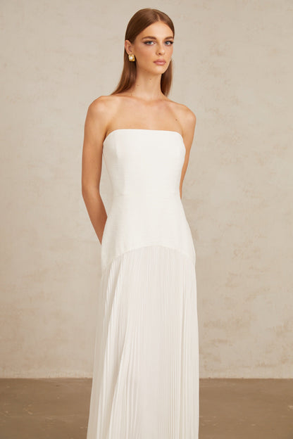 Helena White Off-Shoulder Tulle Panel Maxi Gown
