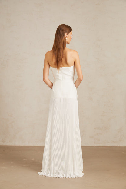 Helena White Off-Shoulder Tulle Panel Maxi Gown