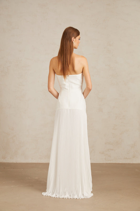Helena White Off-Shoulder Tulle Panel Maxi Gown