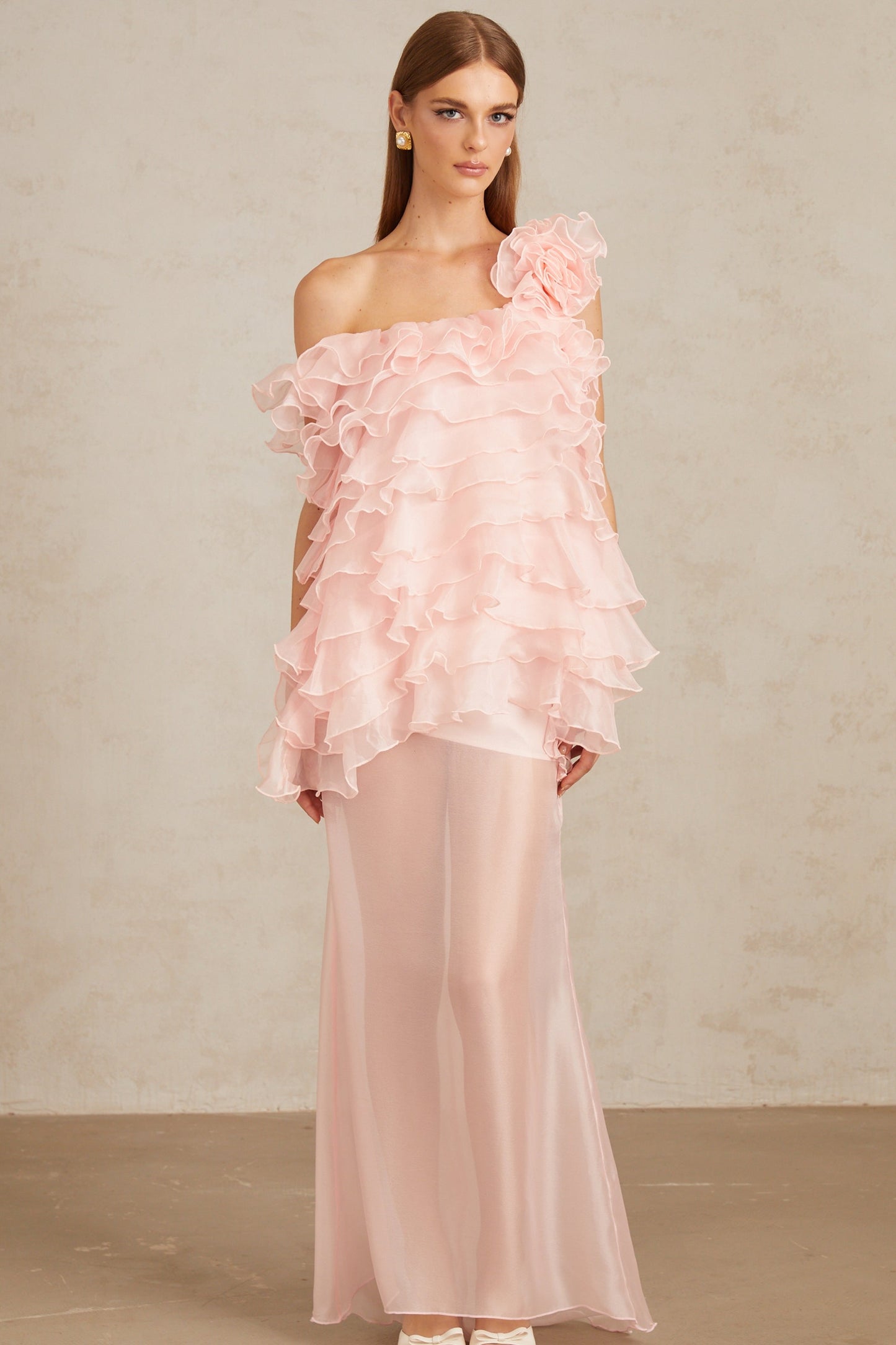 Rosalie Pink Layered Ruffled Floral Maxi Dress