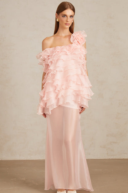 Rosalie Pink Layered Ruffled Floral Maxi Dress