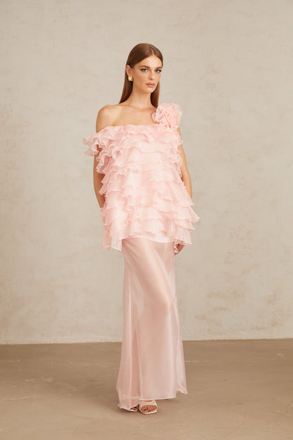 Rosalie Pink Layered Ruffled Floral Maxi Dress