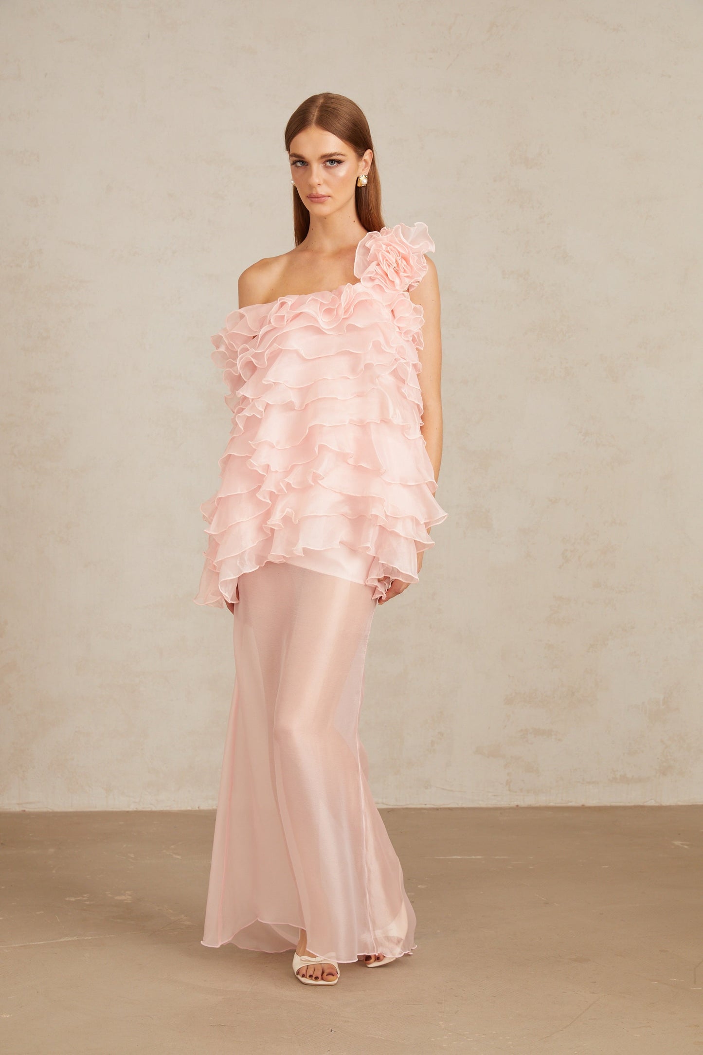 Rosalie Pink Layered Ruffled Floral Maxi Dress