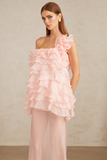 Rosalie Pink Layered Ruffled Floral Maxi Dress