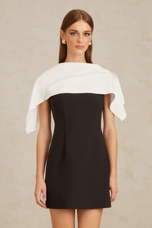 Constance Black A-Line Mini Dress with Cape Detail