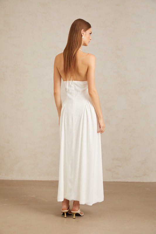 Aurore White Halterneck Textured Maxi Dress
