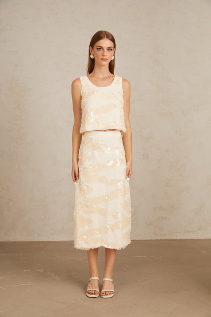 Maisie Textured Embellished Sequin Top & Skirt Co-ord