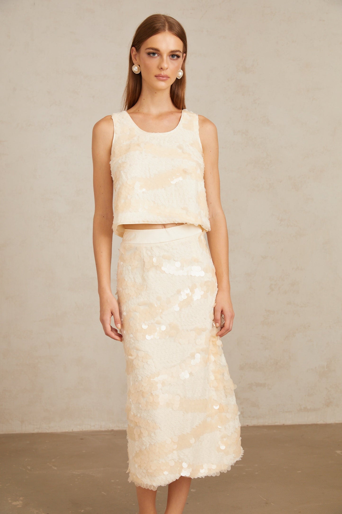 Maisie Textured Embellished Sequin Top & Skirt Co-ord