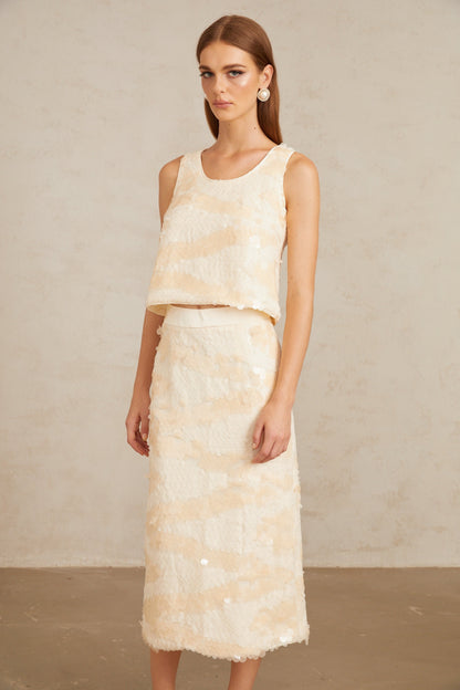 Maisie Textured Embellished Sequin Top & Skirt Co-ord