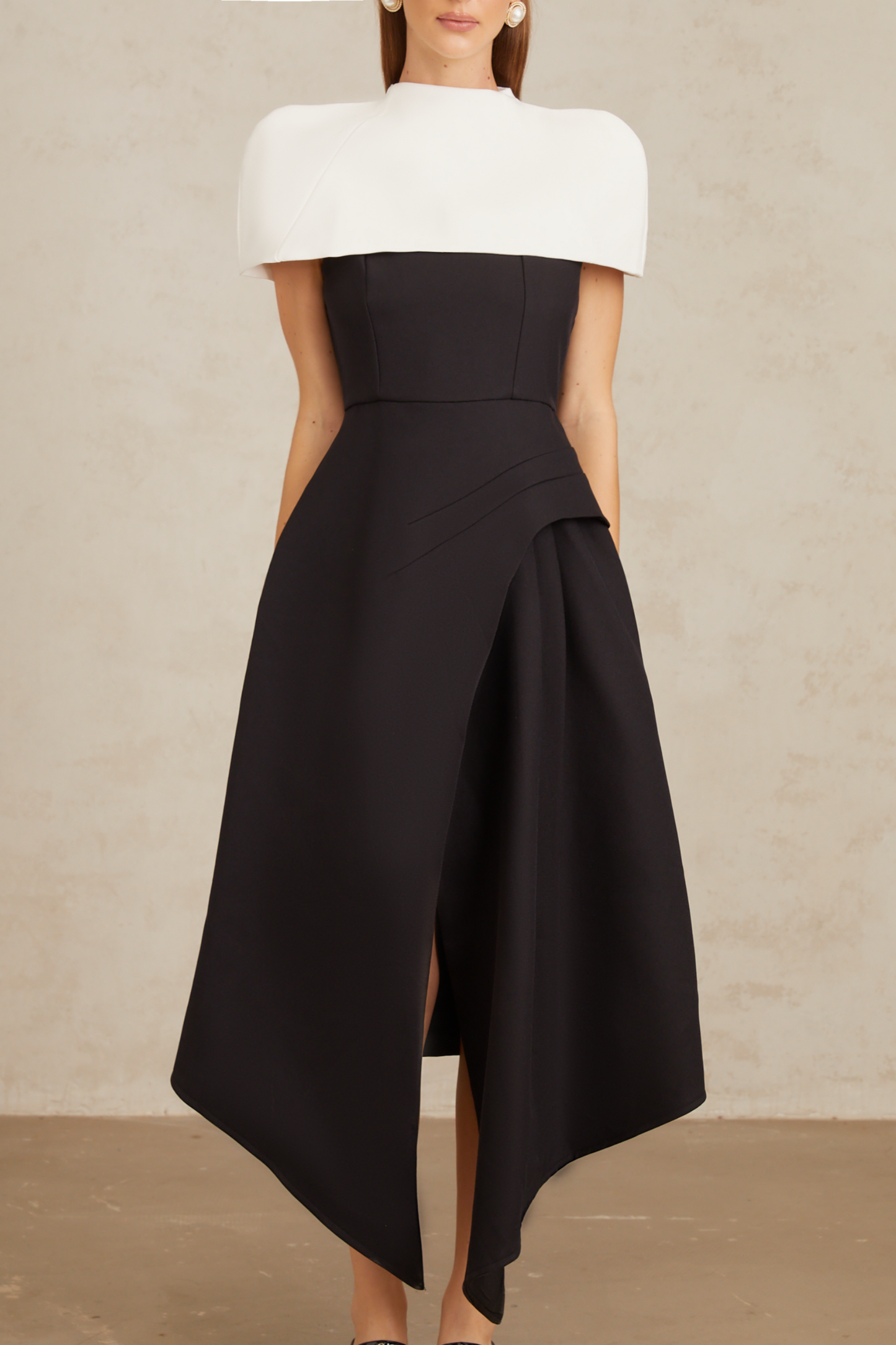 Fabienne Color Block Midi Dress with Shawl Detail