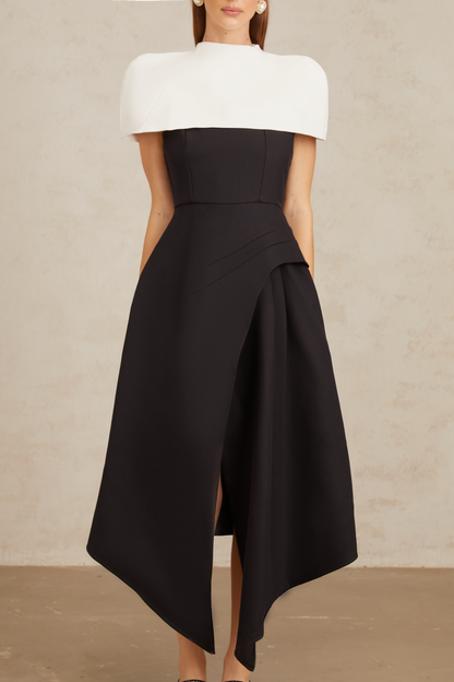Fabienne Color Block Midi Dress with Shawl Detail