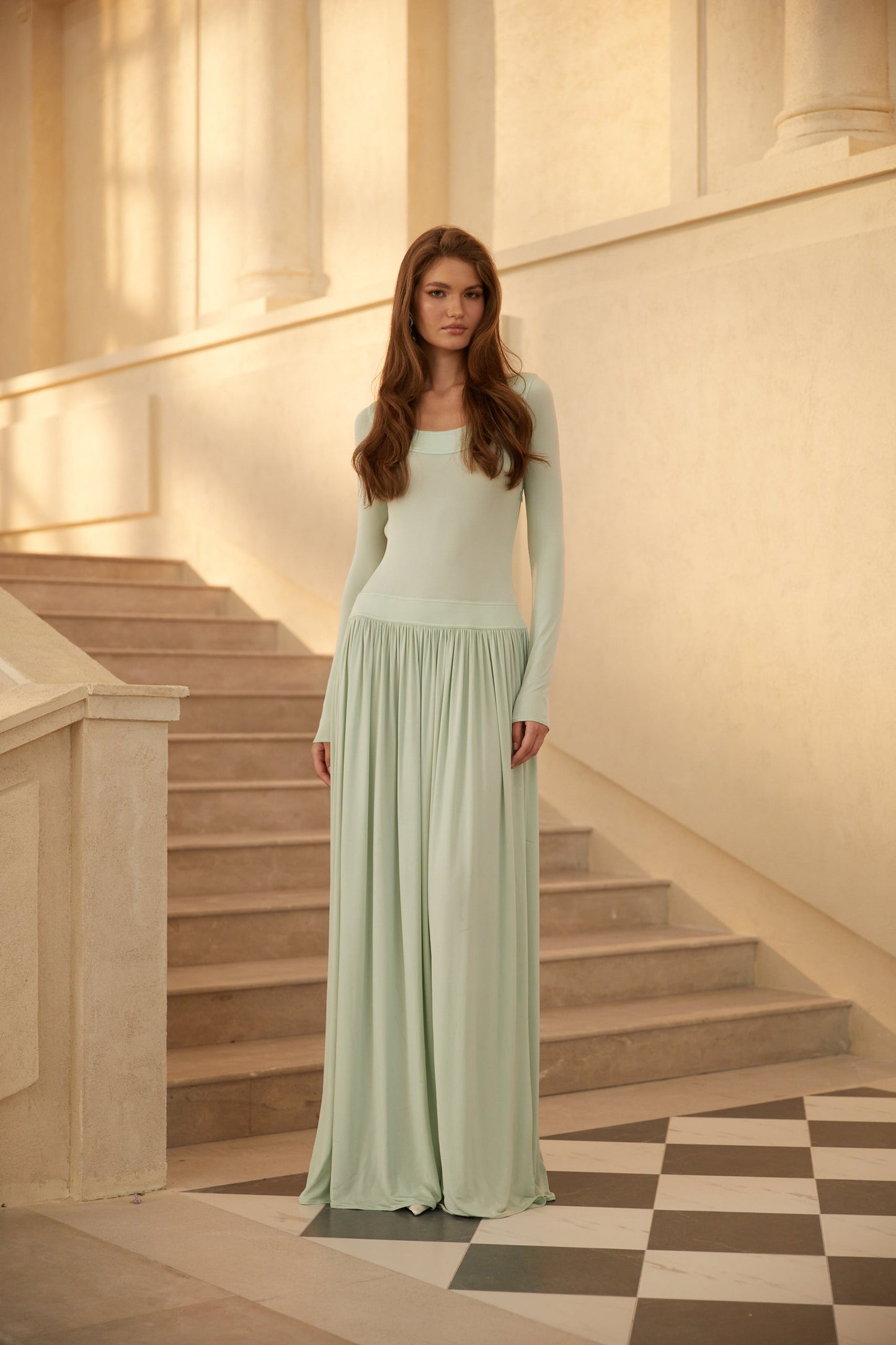Campagne Green Open-Back Shirred Maxi Dress