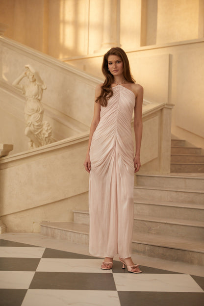 Ivresse Pink Halterneck Ruched Maxi Dress