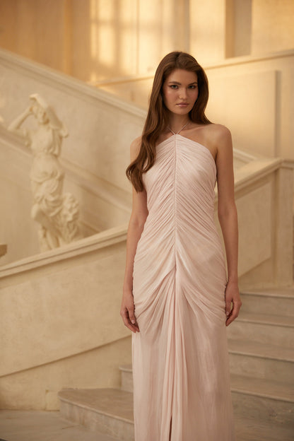 Ivresse Pink Halterneck Ruched Maxi Dress