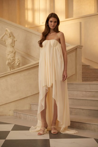 Anneli Biege Mullet Chiffon Midi Dress