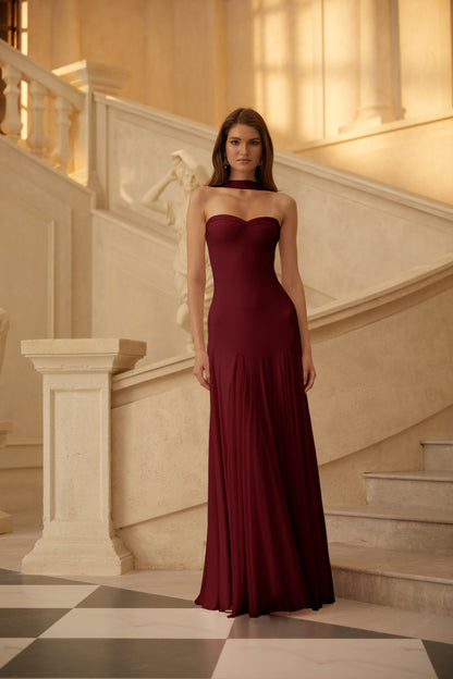 Rêverie Wine Red Sweetheart Neck Maxi Dress
