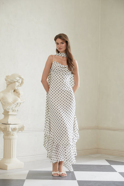 Rhea White Polka Dot Ruffled Maxi Dress