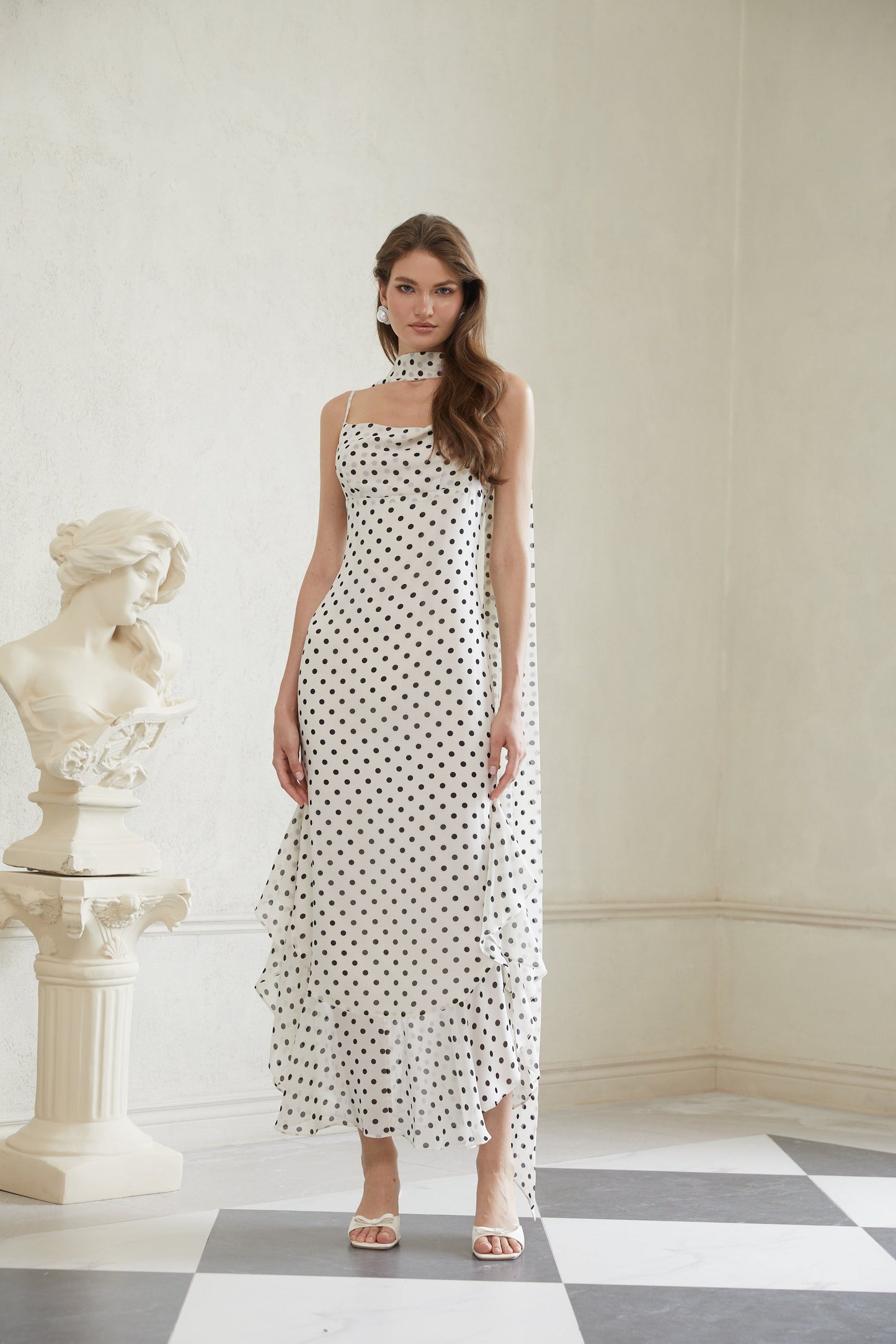 Rhea White Polka Dot Ruffled Maxi Dress
