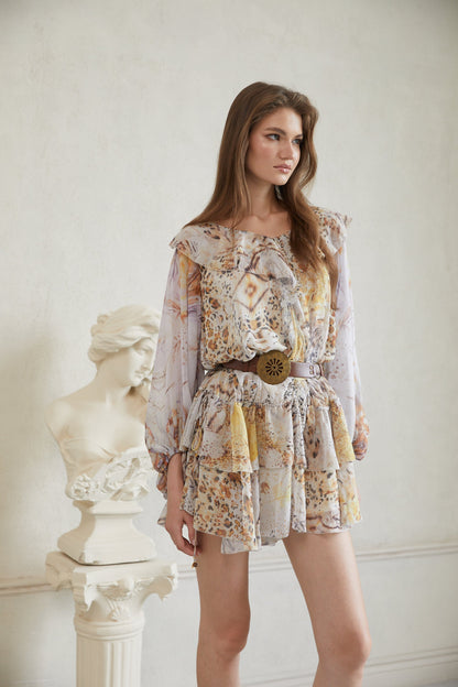 Faustine Grey Leopard Print Chiffon Mini Dress