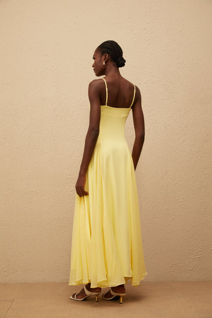 Sofie Yellow Pleated Maxi Dress