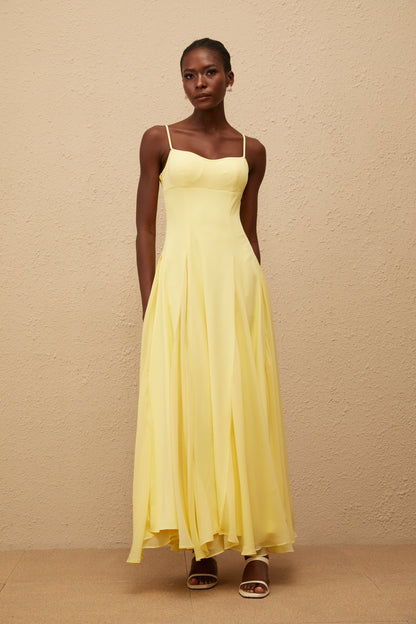 Sofie Yellow Pleated Maxi Dress