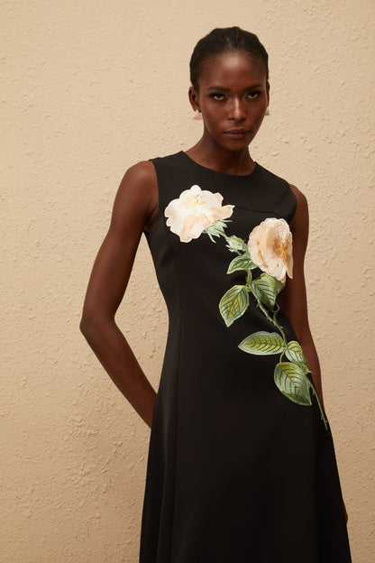 Mackenzie Black Floral Embroidered Midi Dress
